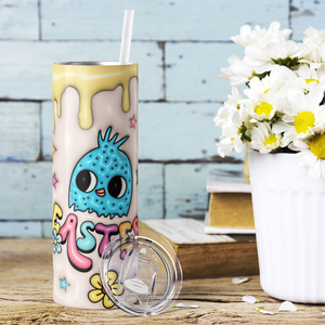 Easter Chick and Bunnies Yellow Drip 20oz Skinny Tumbler