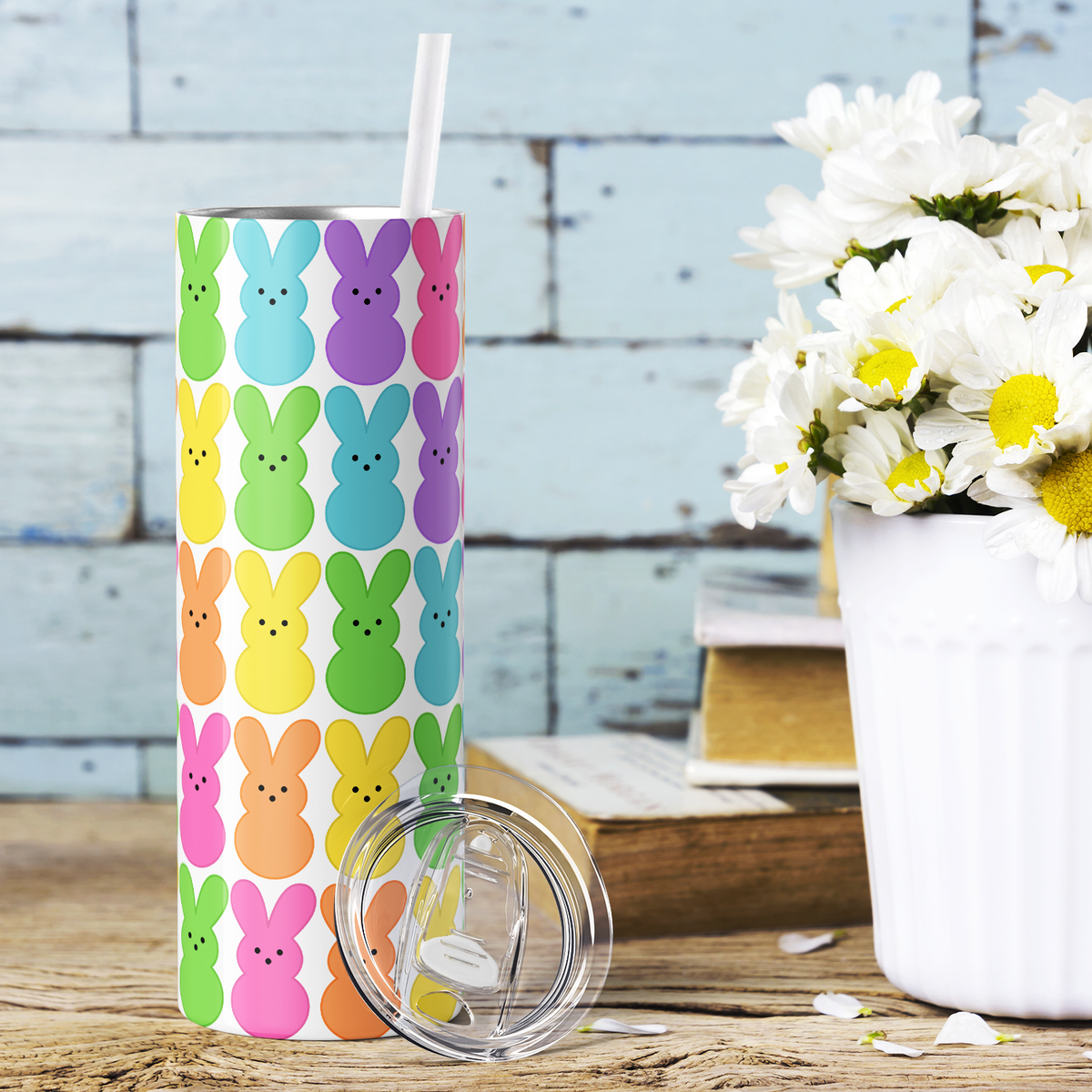 Rainbow Marshmallow Bunnies 20oz Skinny Tumbler