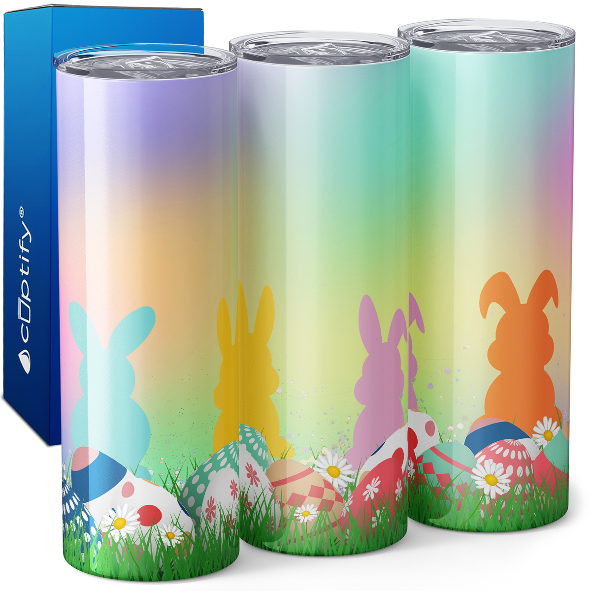 Bunnies and Easter Eggs Colorful 20oz Skinny Tumbler