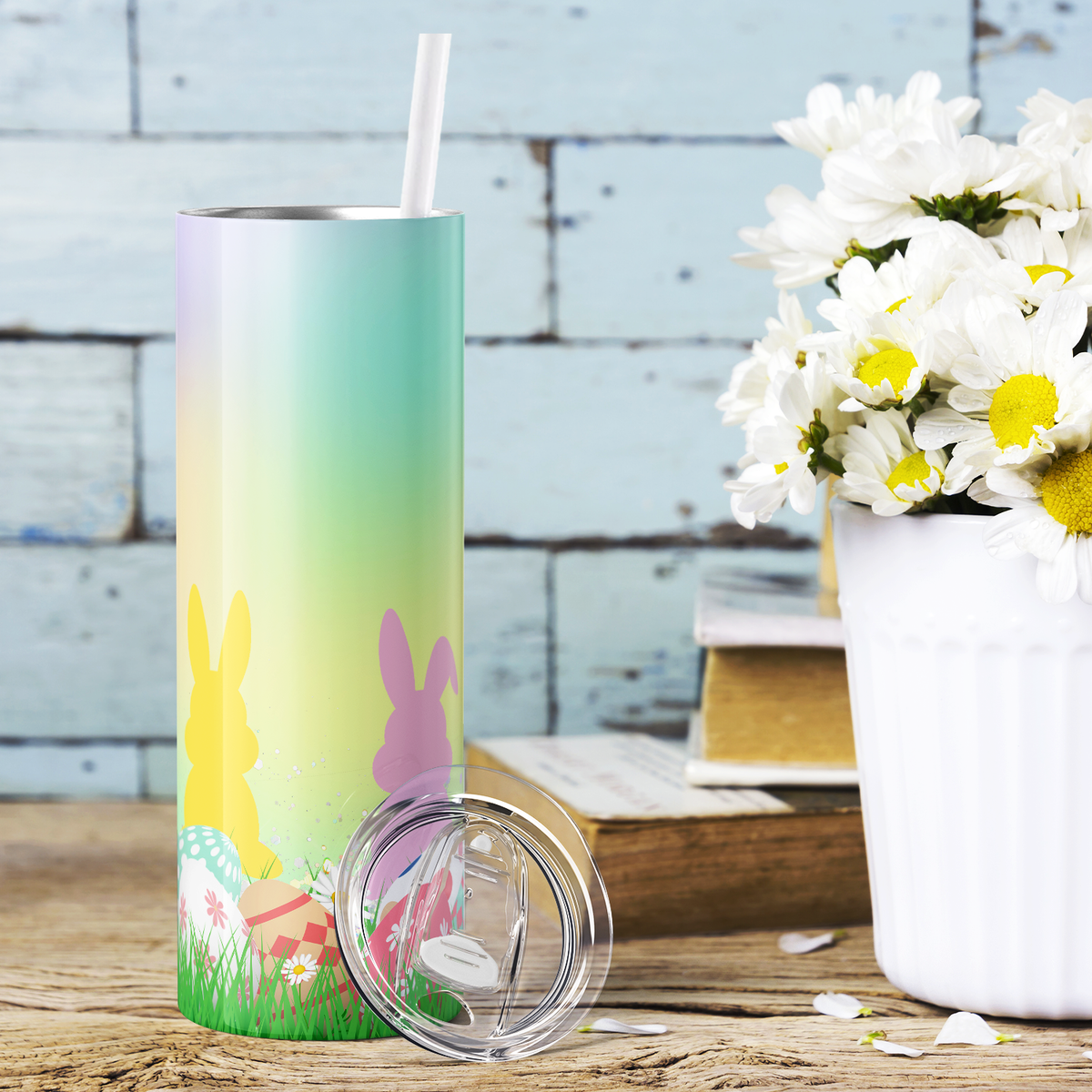 Bunnies and Easter Eggs Colorful 20oz Skinny Tumbler