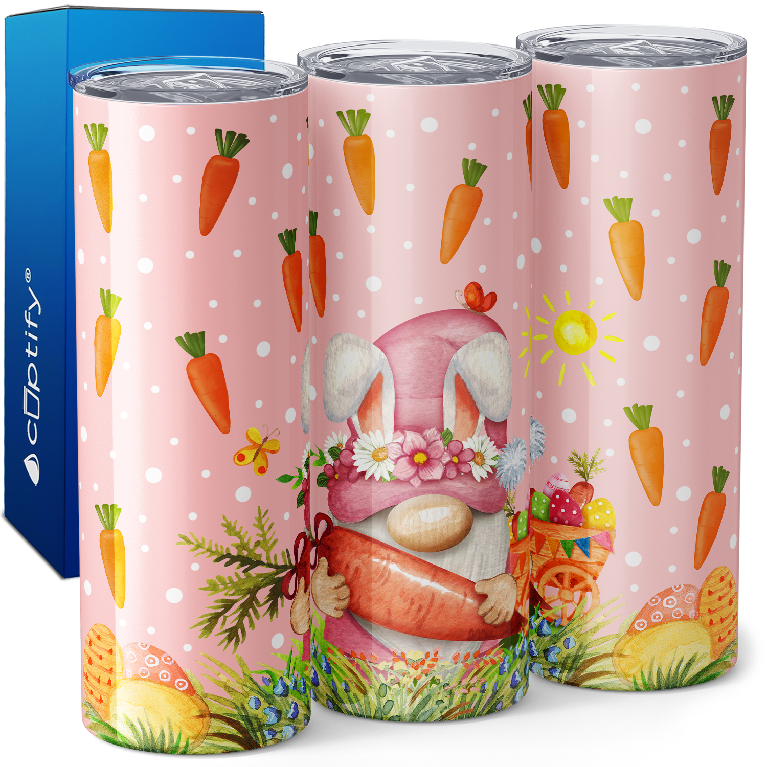 Easter Gnome with Carrots 20oz Skinny Tumbler