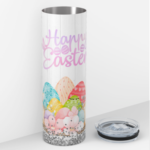 Happy Easter Eggs Bunnies and Flowers 20oz Skinny Tumbler