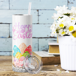 Happy Easter Eggs Bunnies and Flowers 20oz Skinny Tumbler