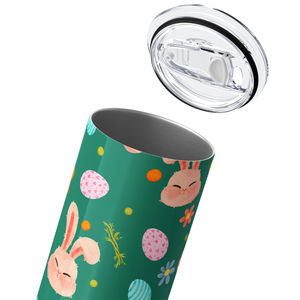 Bunnies Eggs and Flowers on Teal 20oz Skinny Tumbler