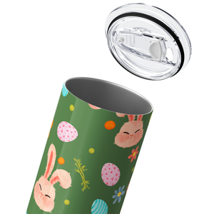 Bunnies Eggs and Flowers on Green 20oz Skinny Tumbler