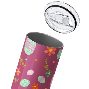 Bunnies Eggs and Flowers on Pink 20oz Skinny Tumbler