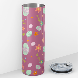 Bunnies Eggs and Flowers on Pink 20oz Skinny Tumbler