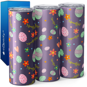 Bunnies Eggs and Flowers on Purple 20oz Skinny Tumbler