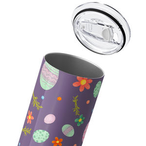 Bunnies Eggs and Flowers on Purple 20oz Skinny Tumbler