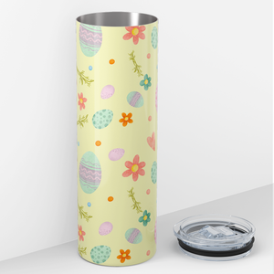 Bunnies Eggs and Flowers on Yellow 20oz Skinny Tumbler