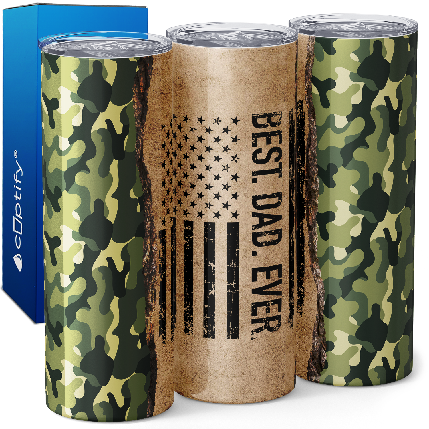 Best Dad Ever Flag with Camo 20oz Skinny Tumbler