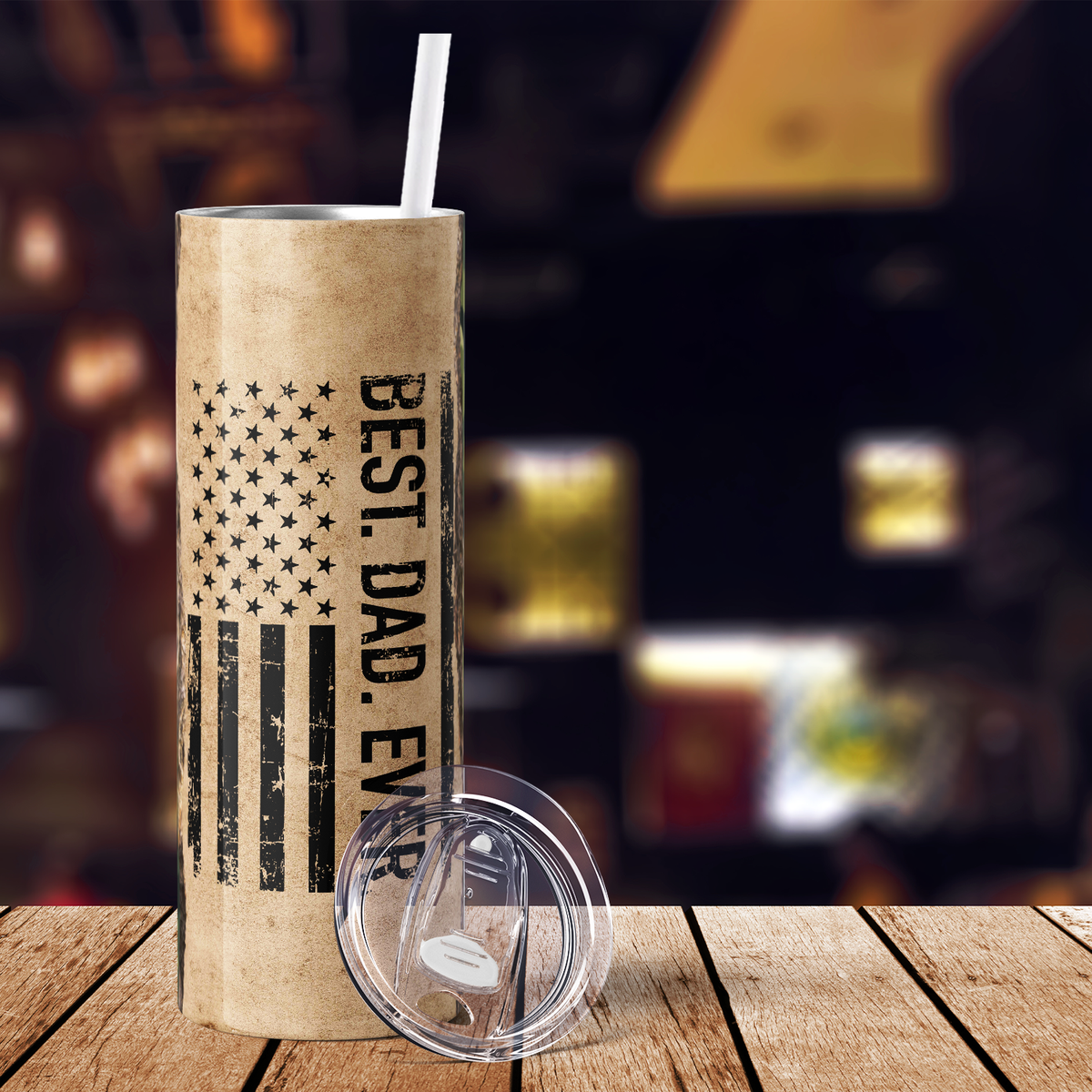 Best Dad Ever Flag with Camo 20oz Skinny Tumbler