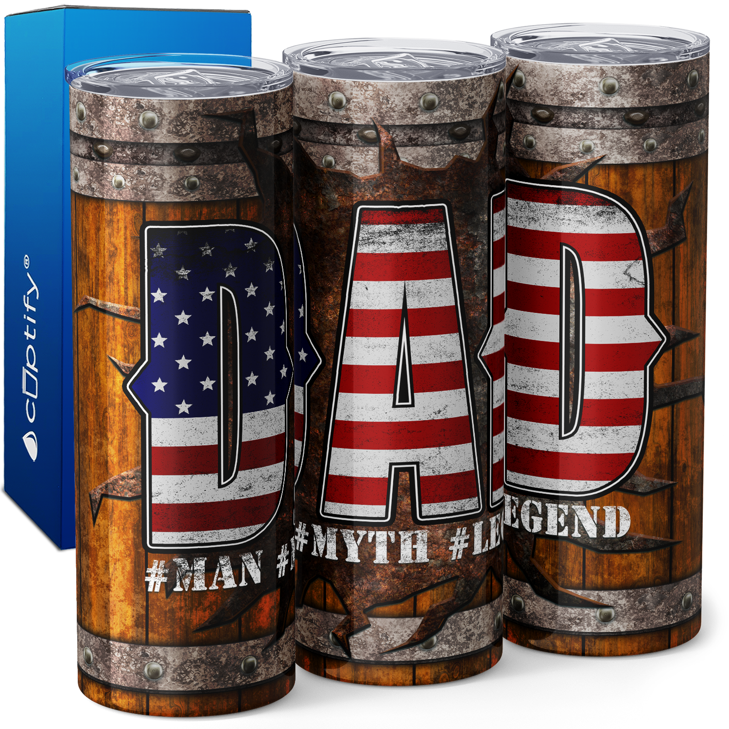 Dad Man Myth Legend American Flag 20oz Skinny Tumbler