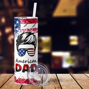 American Dad with American Flag 20oz Skinny Tumbler