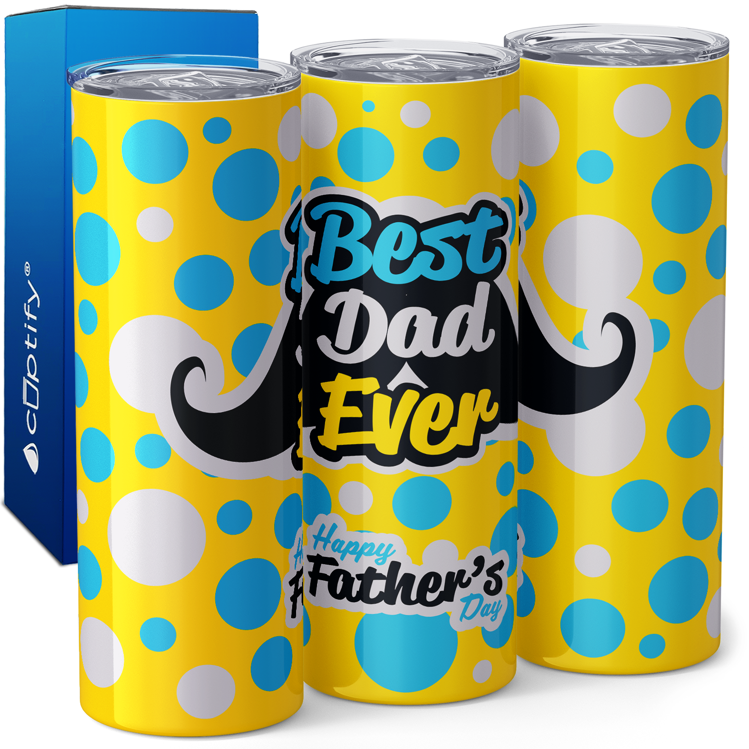 Best Dad Ever Mustache Yellow Happy Father's Day 20oz Skinny Tumbler