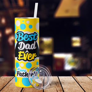 Best Dad Ever Mustache Yellow Happy Father's Day 20oz Skinny Tumbler