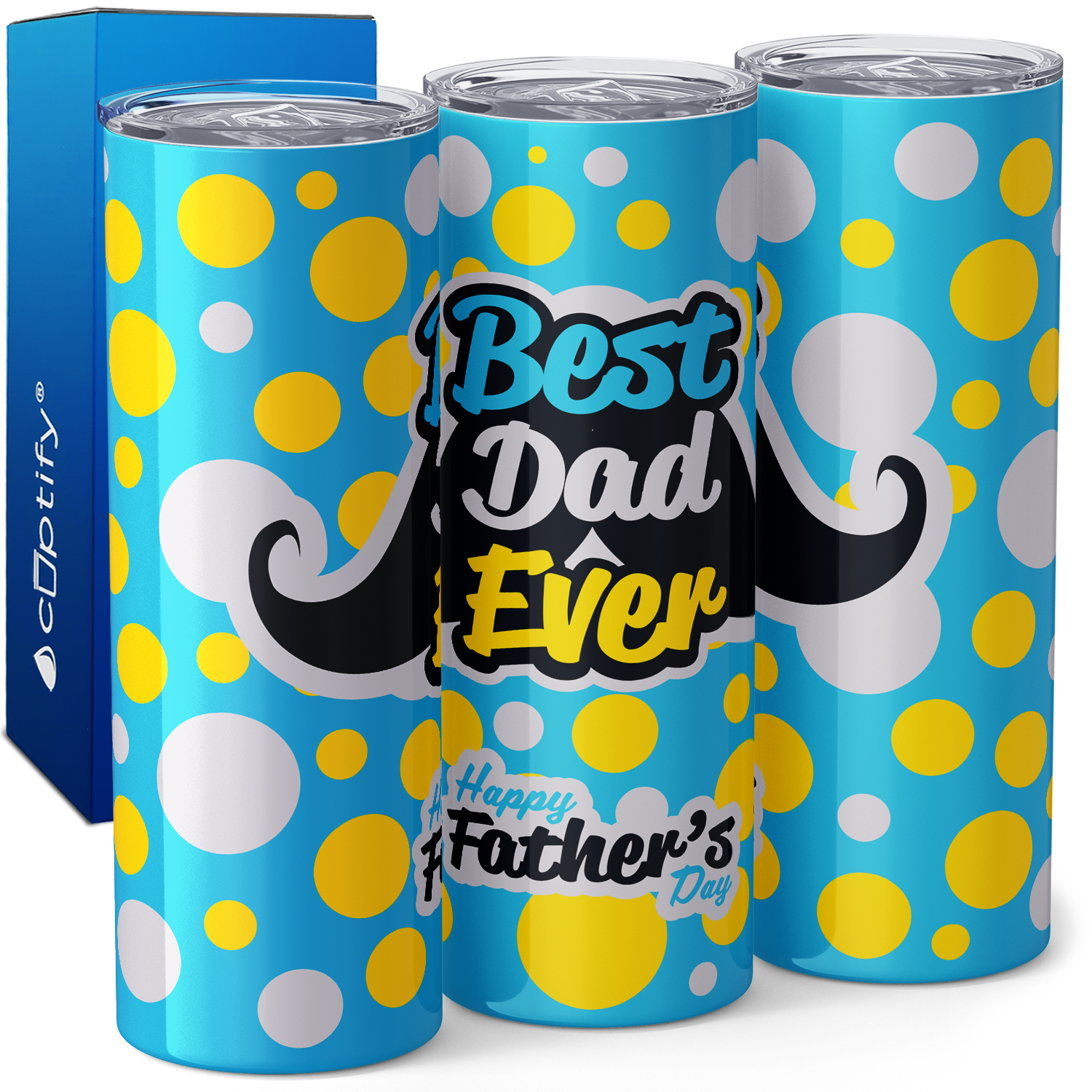 Best Dad Ever Mustache Blue Happy Father's Day 20oz Skinny Tumbler