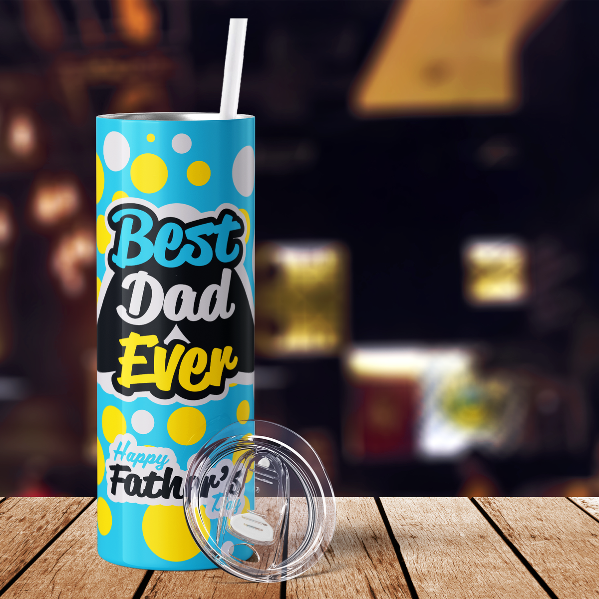Best Dad Ever Mustache Blue Happy Father's Day 20oz Skinny Tumbler