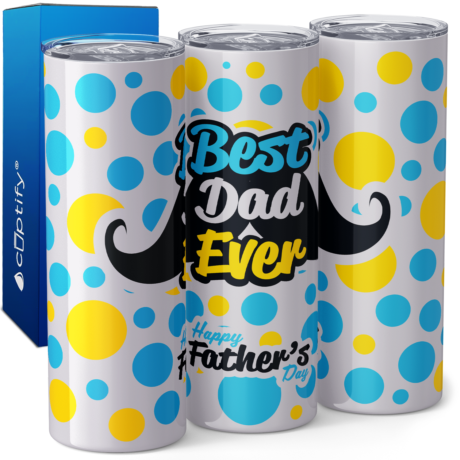 Best Dad Ever Mustache White Happy Father's Day 20oz Skinny Tumbler