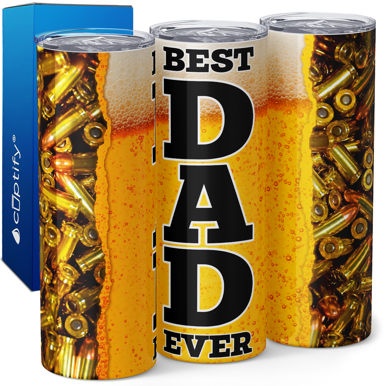 Best Dad Ever Beer and Bullets 20oz Skinny Tumbler