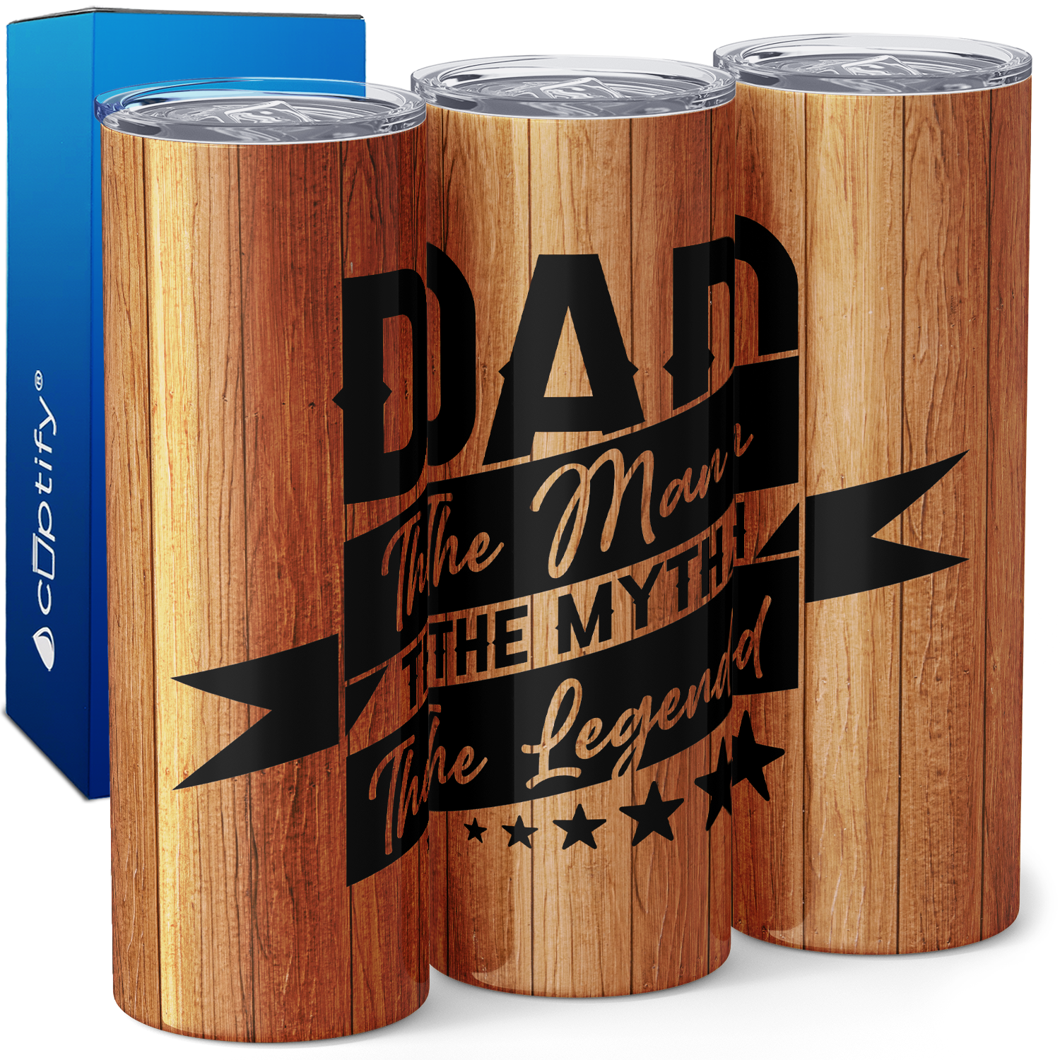 Dad The Man The Myth The Legend on Wood 20oz Skinny Tumbler