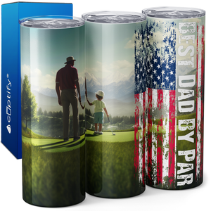 Golf Best Dad By Par with American Flag 20oz Skinny Tumbler