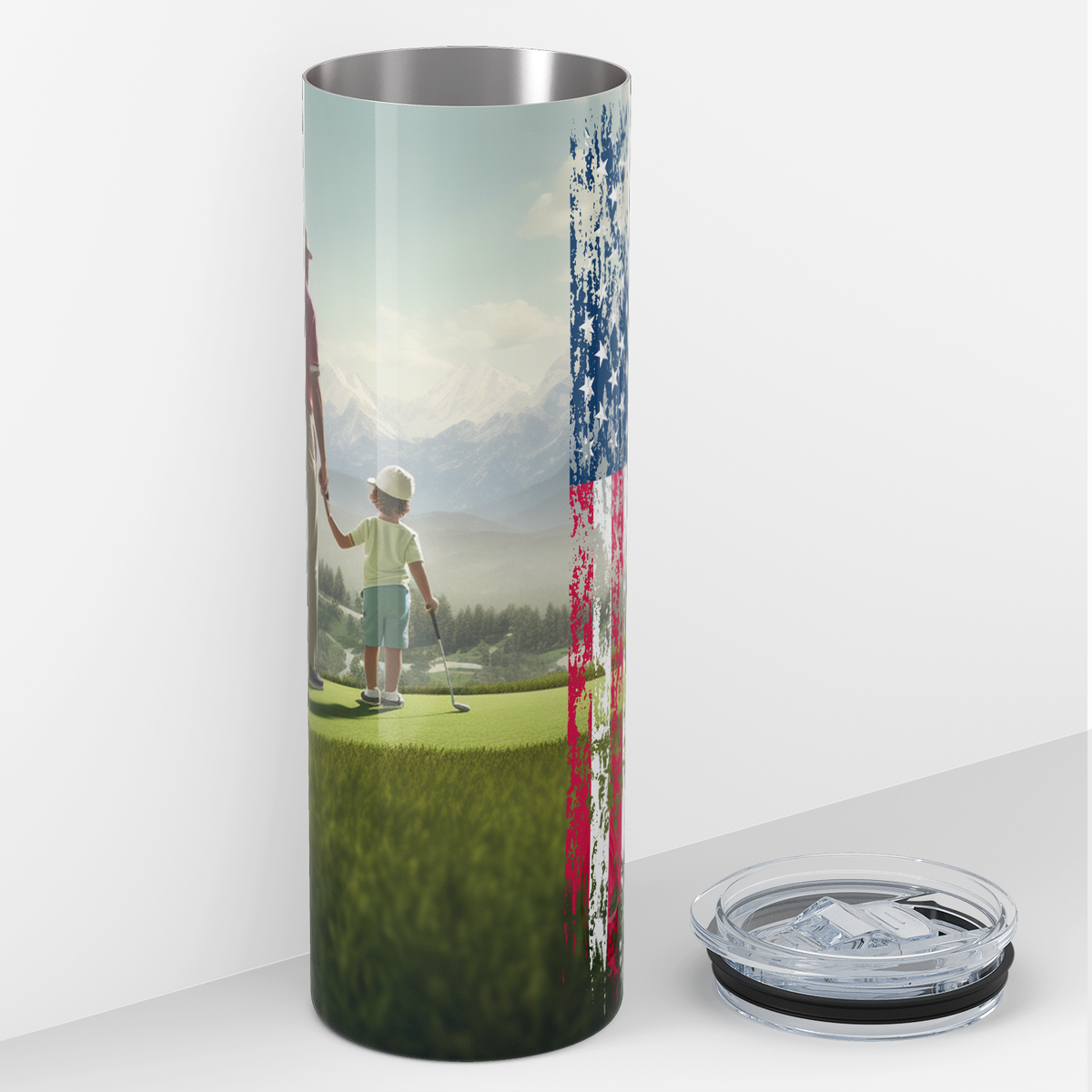 Golf Best Dad By Par with American Flag 20oz Skinny Tumbler