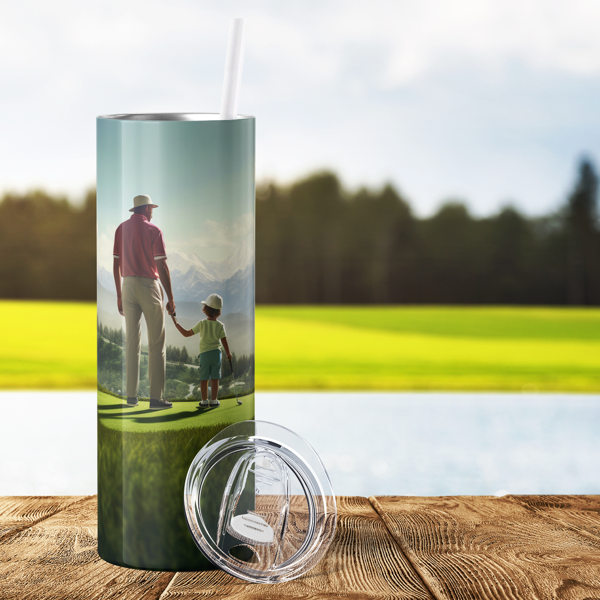 Golf Best Dad By Par with American Flag 20oz Skinny Tumbler