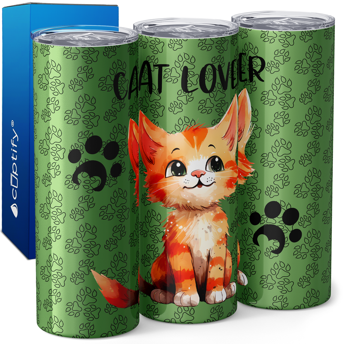 Cat Lover on Green 20oz Skinny Tumbler