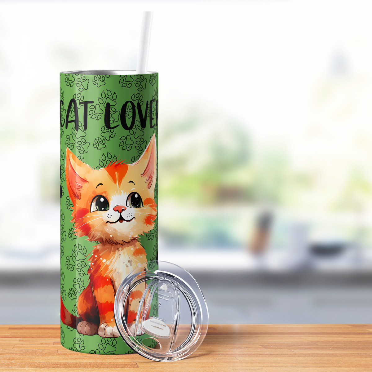 Cat Lover on Green 20oz Skinny Tumbler