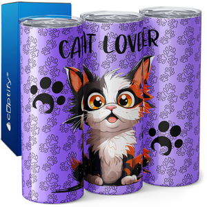 Cat Lover on Purple 20oz Skinny Tumbler