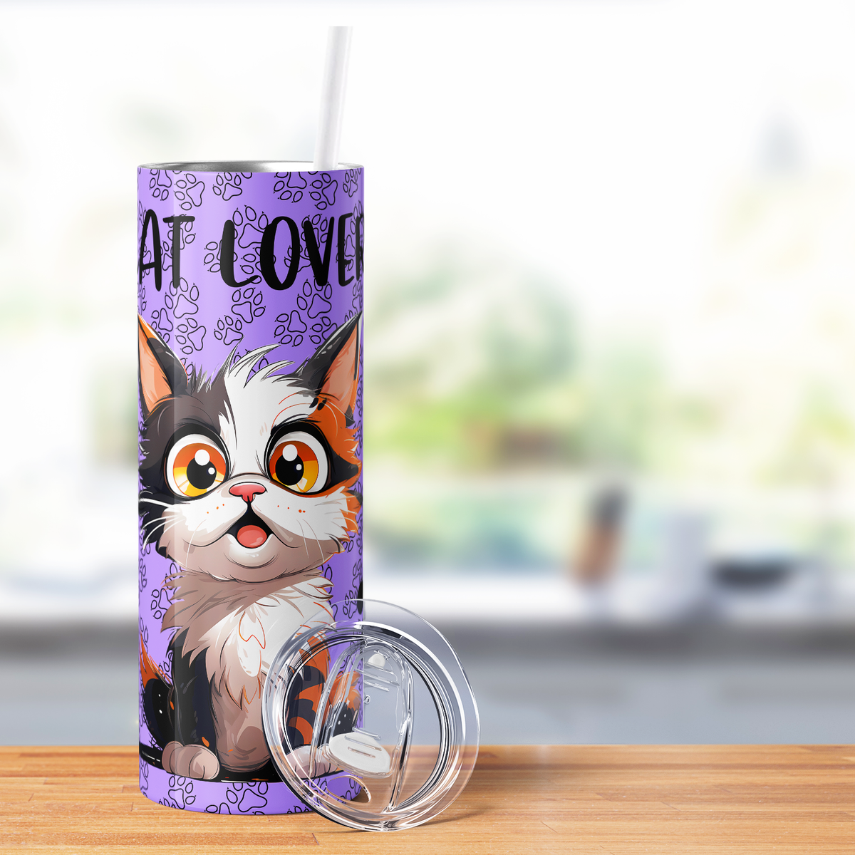 Cat Lover on Purple 20oz Skinny Tumbler