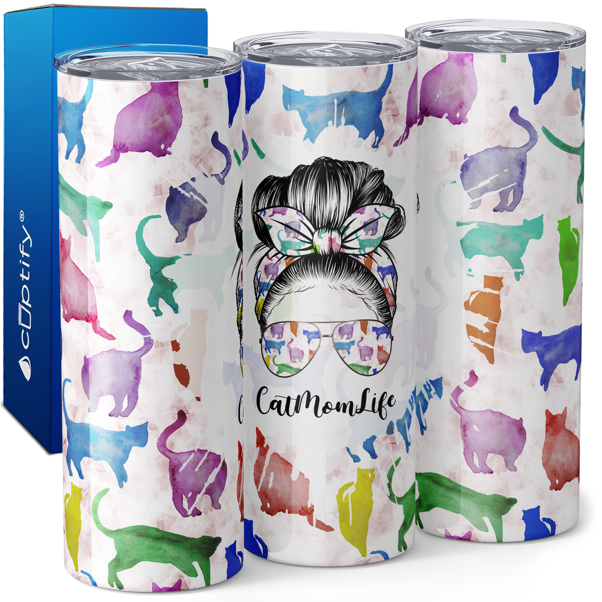Cat Mom Life Colorful 20oz Skinny Tumbler