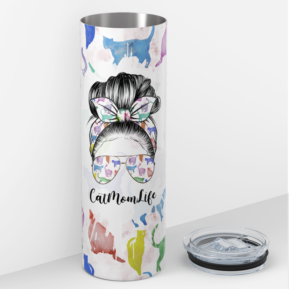 Cat Mom Life Colorful 20oz Skinny Tumbler