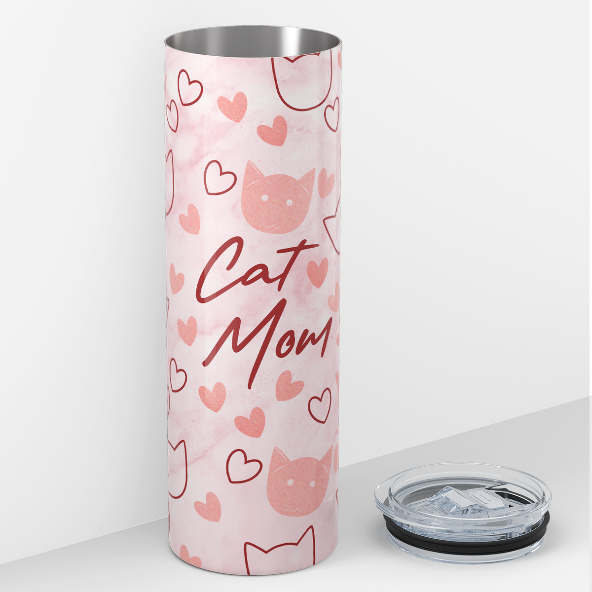 Cat Mom on Pink 20oz Skinny Tumbler