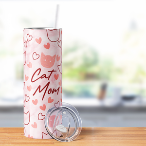 Cat Mom on Pink 20oz Skinny Tumbler