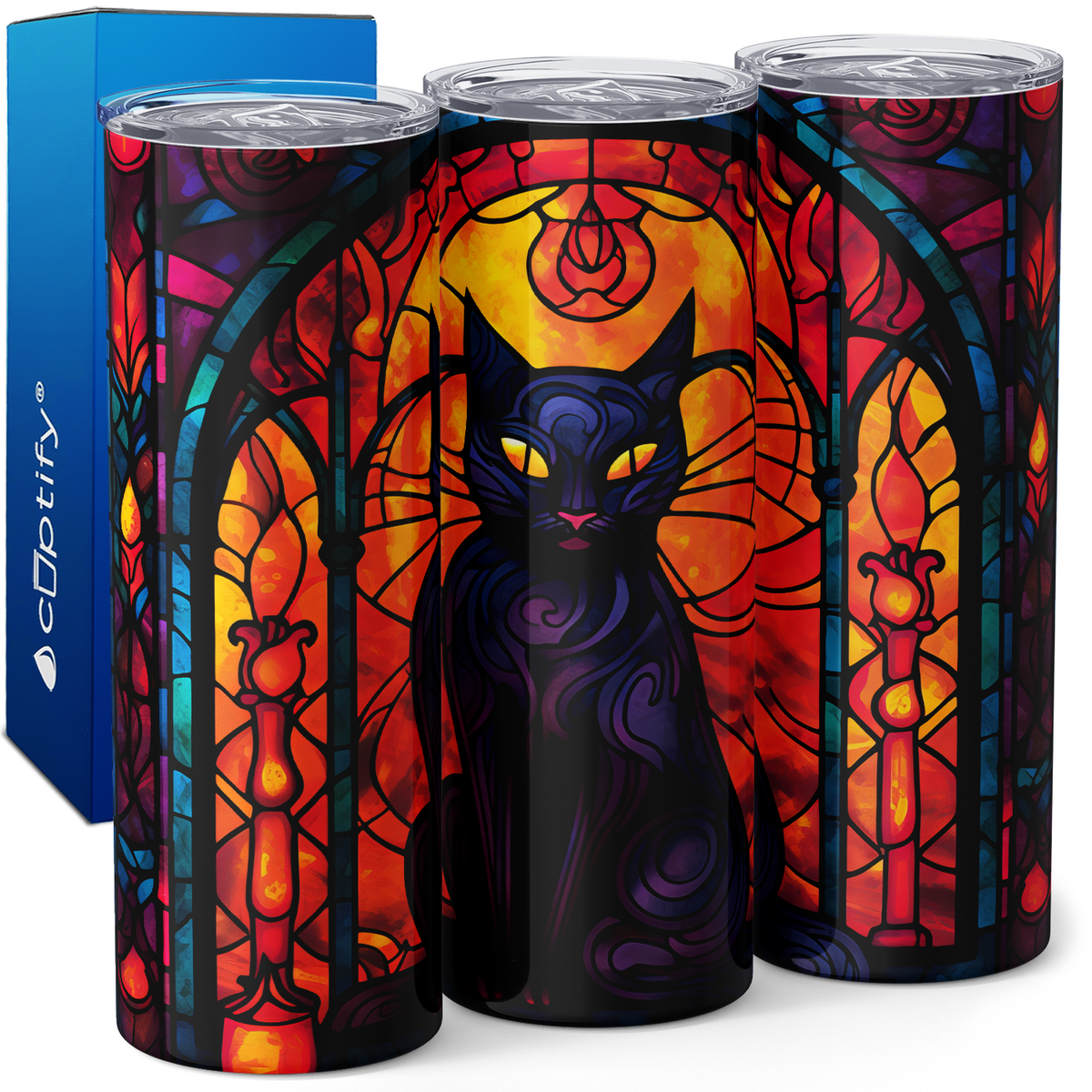 Cat on Stained Glass 20oz Skinny Tumbler