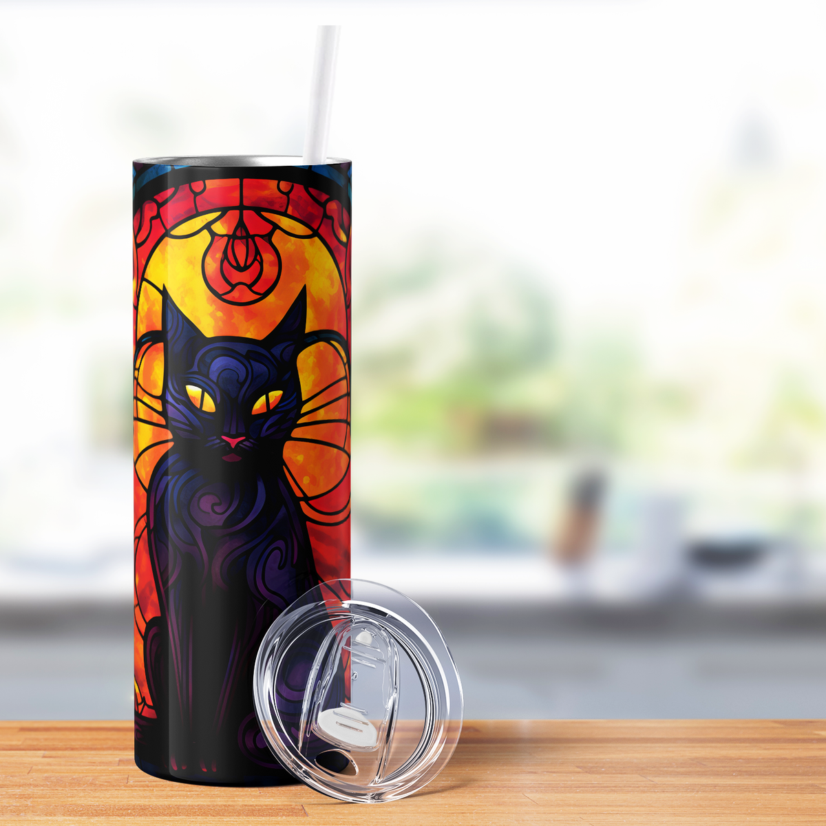 Cat on Stained Glass 20oz Skinny Tumbler
