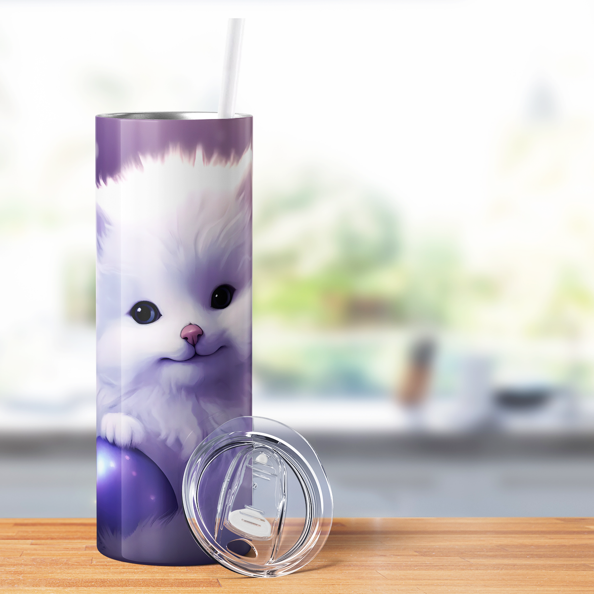 Cat with Purple Ball 20oz Skinny Tumbler