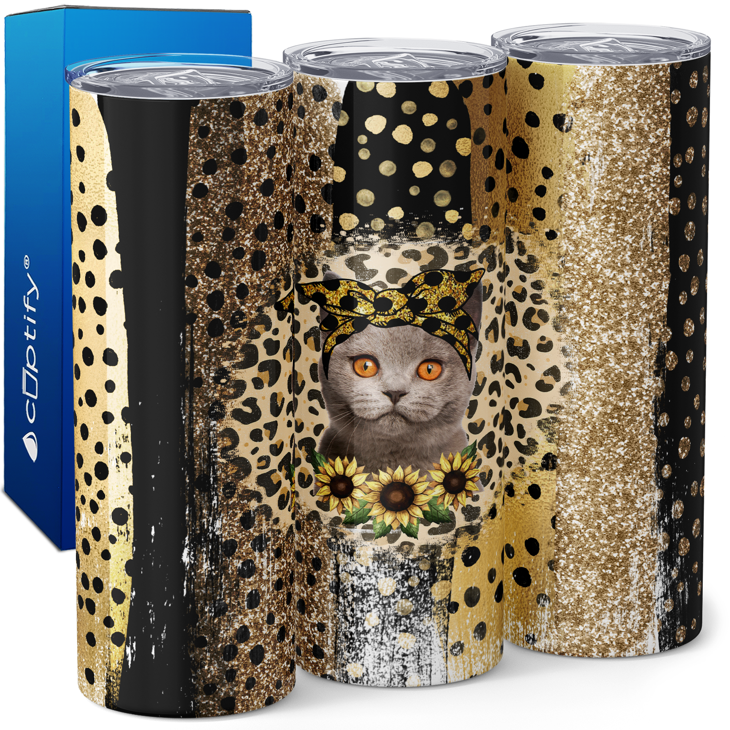Cat with Sunflowers 20oz Skinny Tumbler