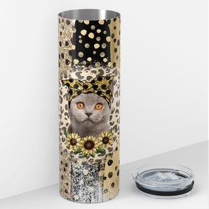 Cat with Sunflowers 20oz Skinny Tumbler