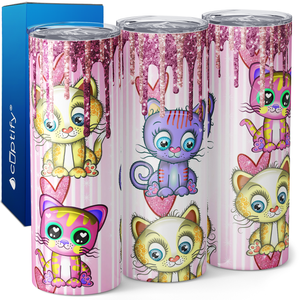 Cute Cats on Pink Glitter 20oz Skinny Tumbler