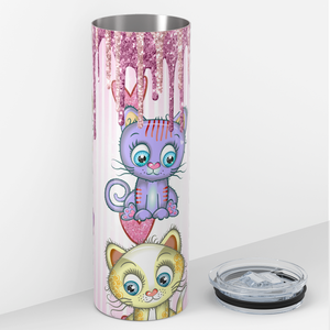 Cute Cats on Pink Glitter 20oz Skinny Tumbler