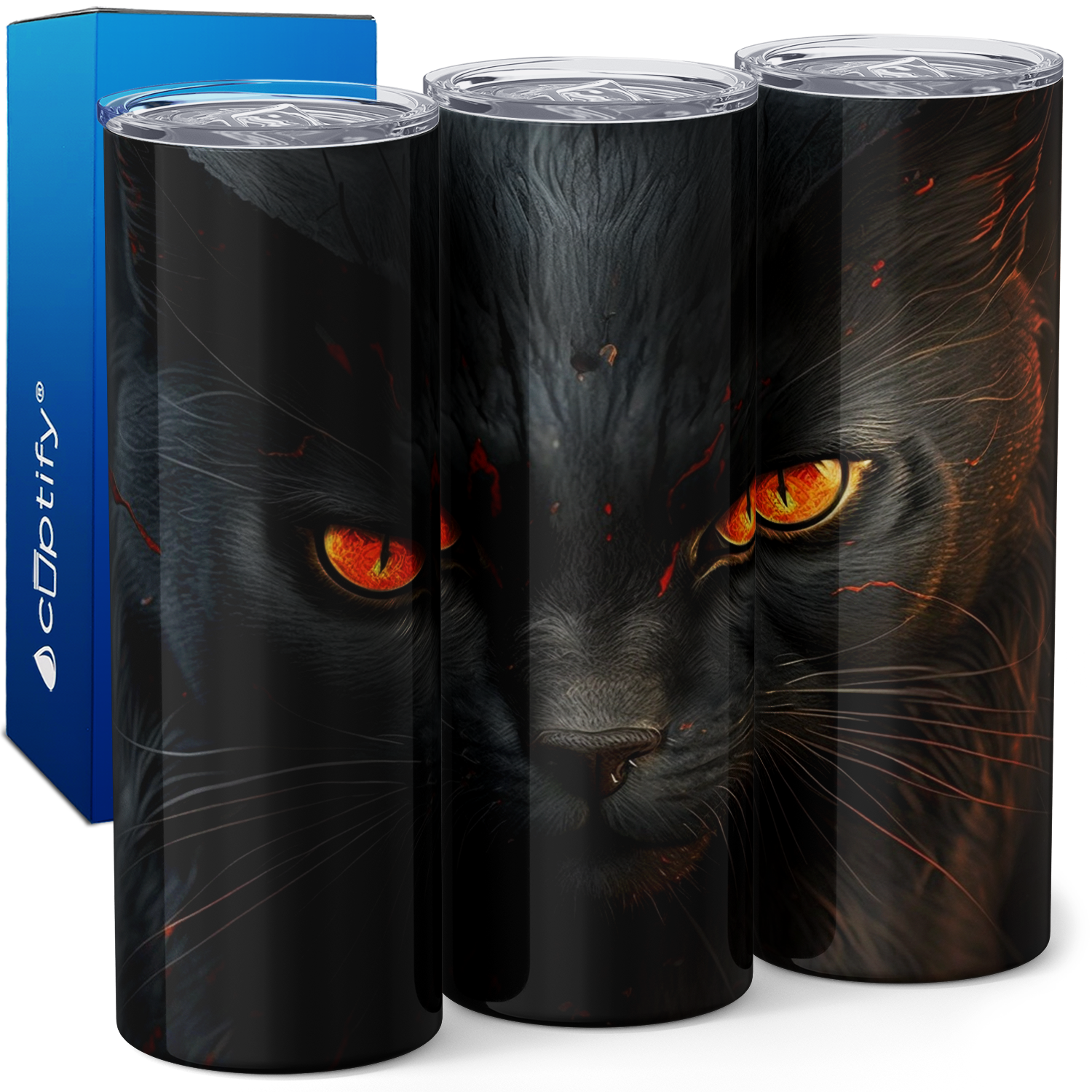 Fierce Cat Orange Eyes 20oz Skinny Tumbler