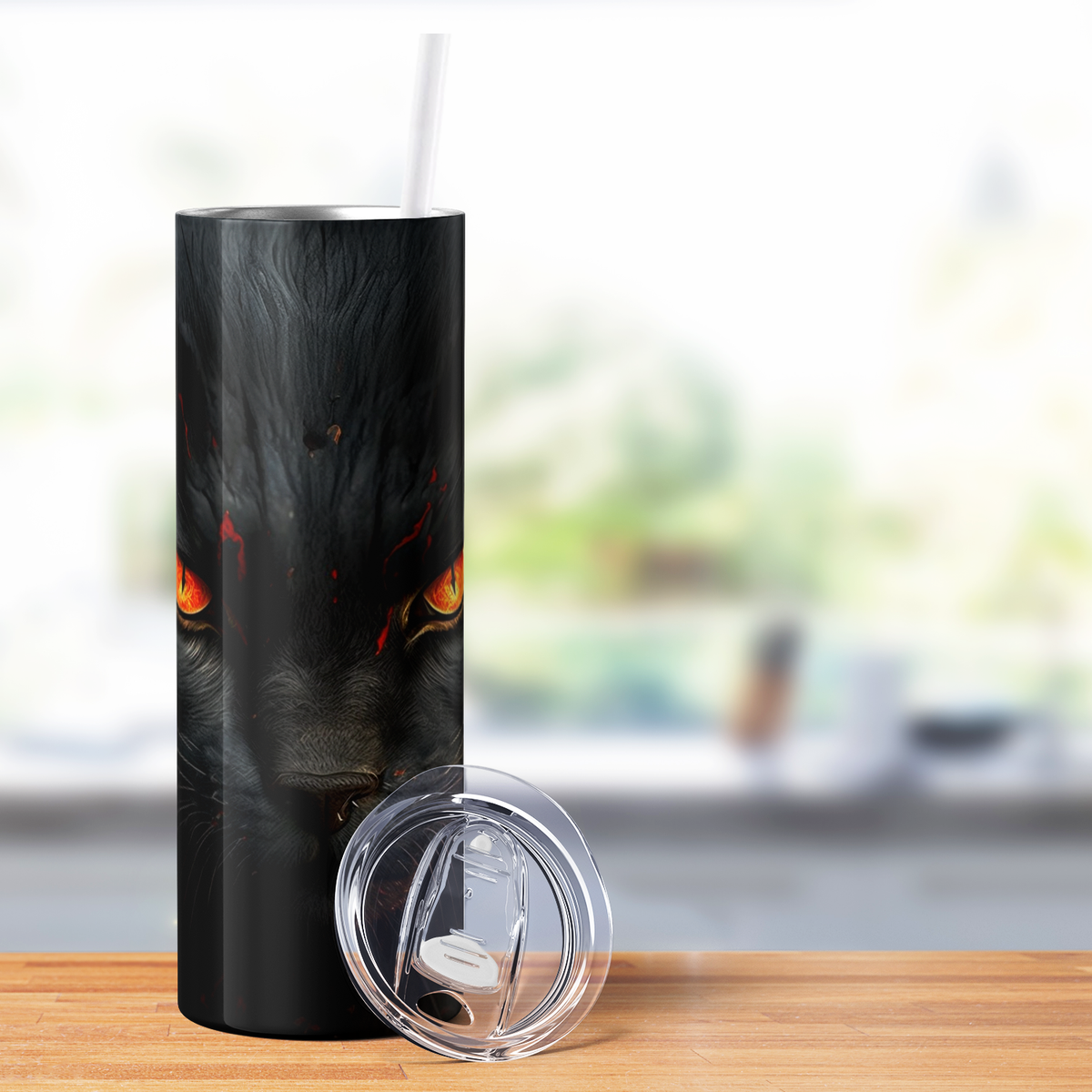Fierce Cat Orange Eyes 20oz Skinny Tumbler