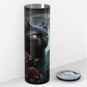 Moon Cat with Roses 20oz Skinny Tumbler