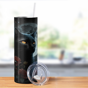 Moon Cat with Roses 20oz Skinny Tumbler