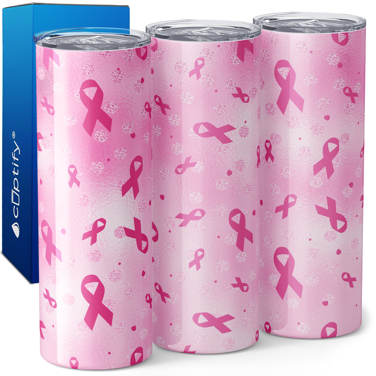 Breast Cancer Awareness Ribbons on Pink 20oz Skinny Tumbler