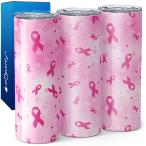 Breast Cancer Awareness Ribbons on Pink 20oz Skinny Tumbler