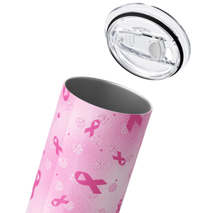 Breast Cancer Awareness Ribbons on Pink 20oz Skinny Tumbler